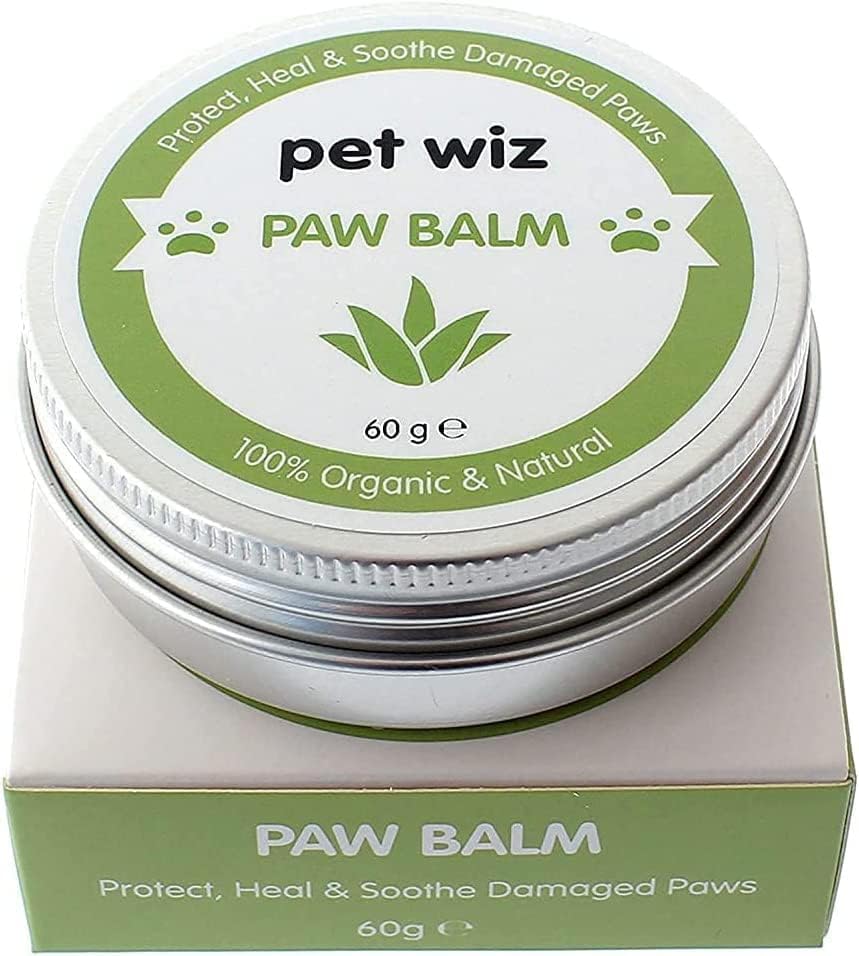 pet wiz Pfoten- & Nasenbalsam für Hunde & Katzen - Bio & Natürliche Inhaltsstoffe - Bio Pfoten- und Nasenbalsam für Hunde und Katzen - Kokosöl, Sheabutter, Vitamin E & Aloe (60g