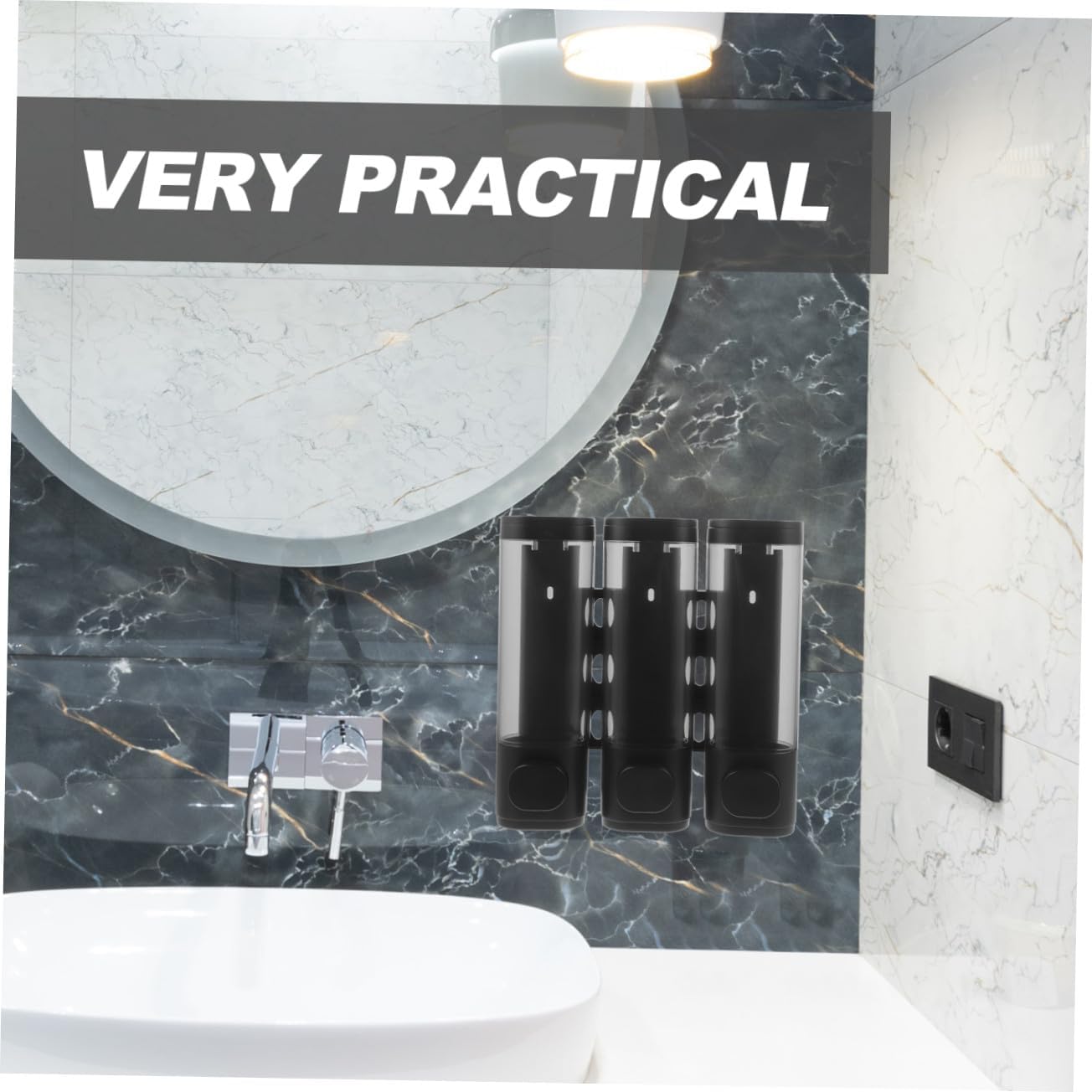 BESPORTBLE Wall-Mounted 3-Chamber Shampoo Conditioner Body Wash Dispenser Black Manual Soap Holder for Bathroom Shower Use