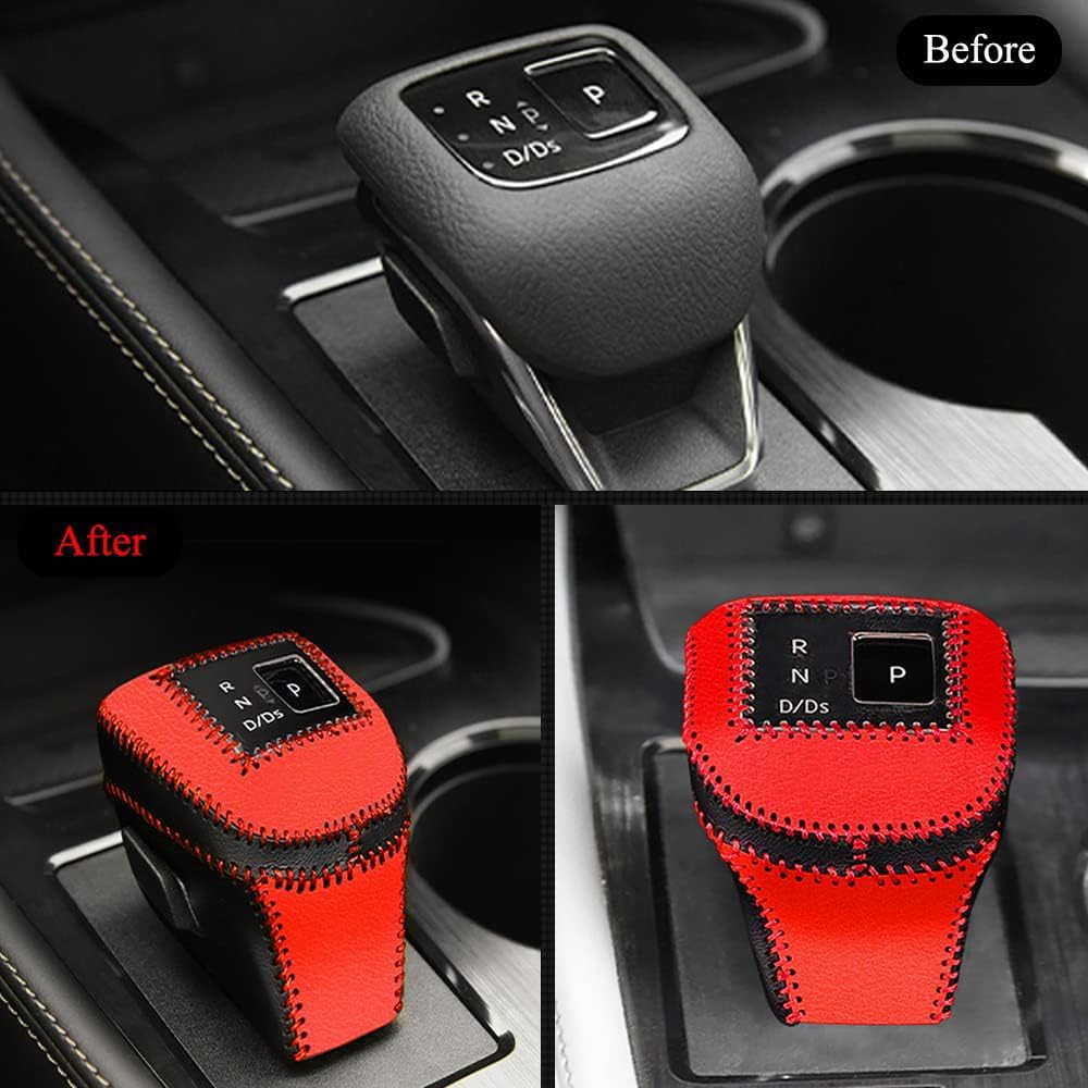 XITER with Rogue Logo Automatic Gear Shift Knob Cover Leather Boots Shift Lever Protector Trim for Nissan Rogue 2021 2022 2023 2024 2025 2026 Interior Accessories(Red+Black)
