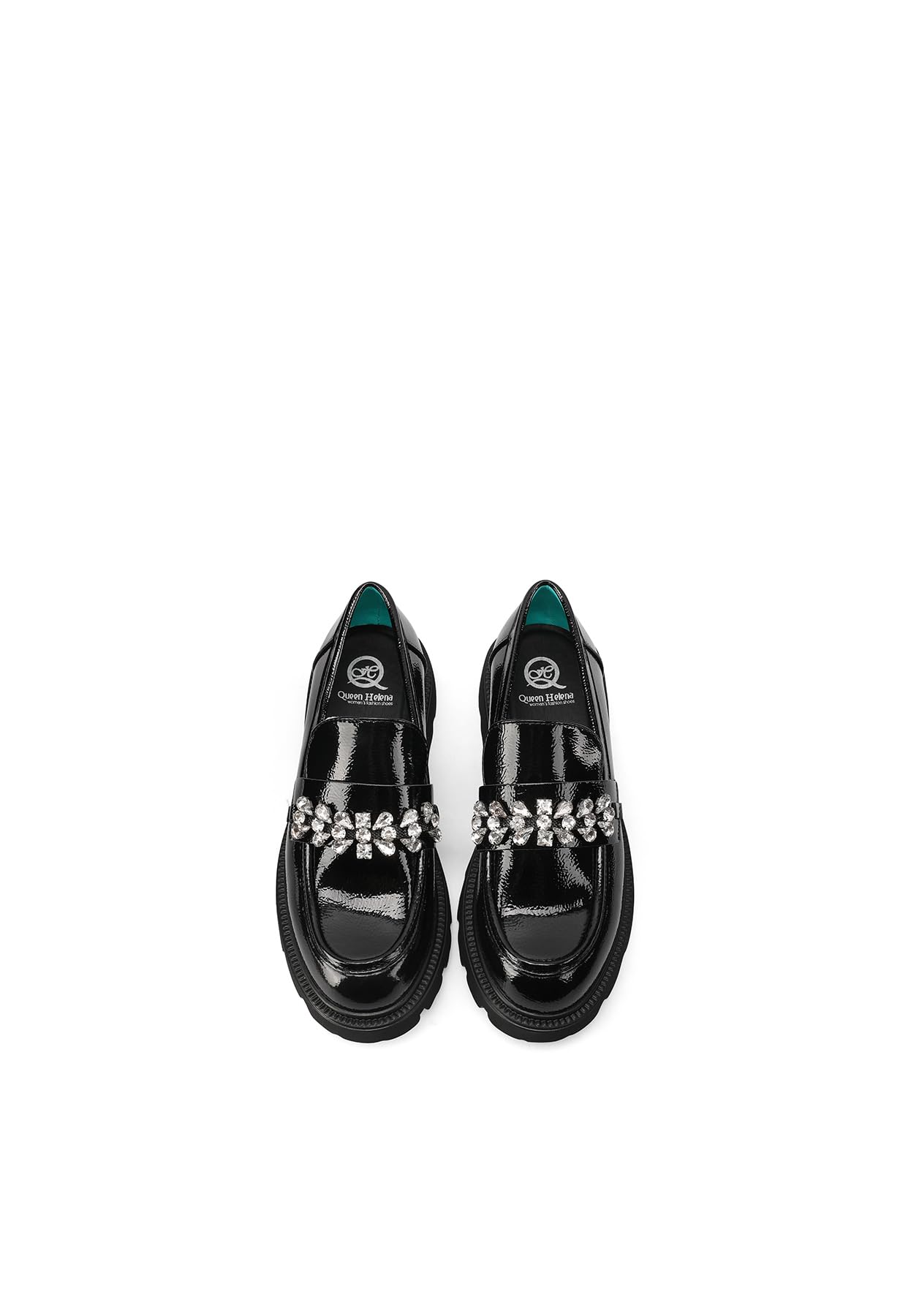QUEEN HELENA Damskie mokasyny z kryształkami na co dzień eleganckie buty X31-49