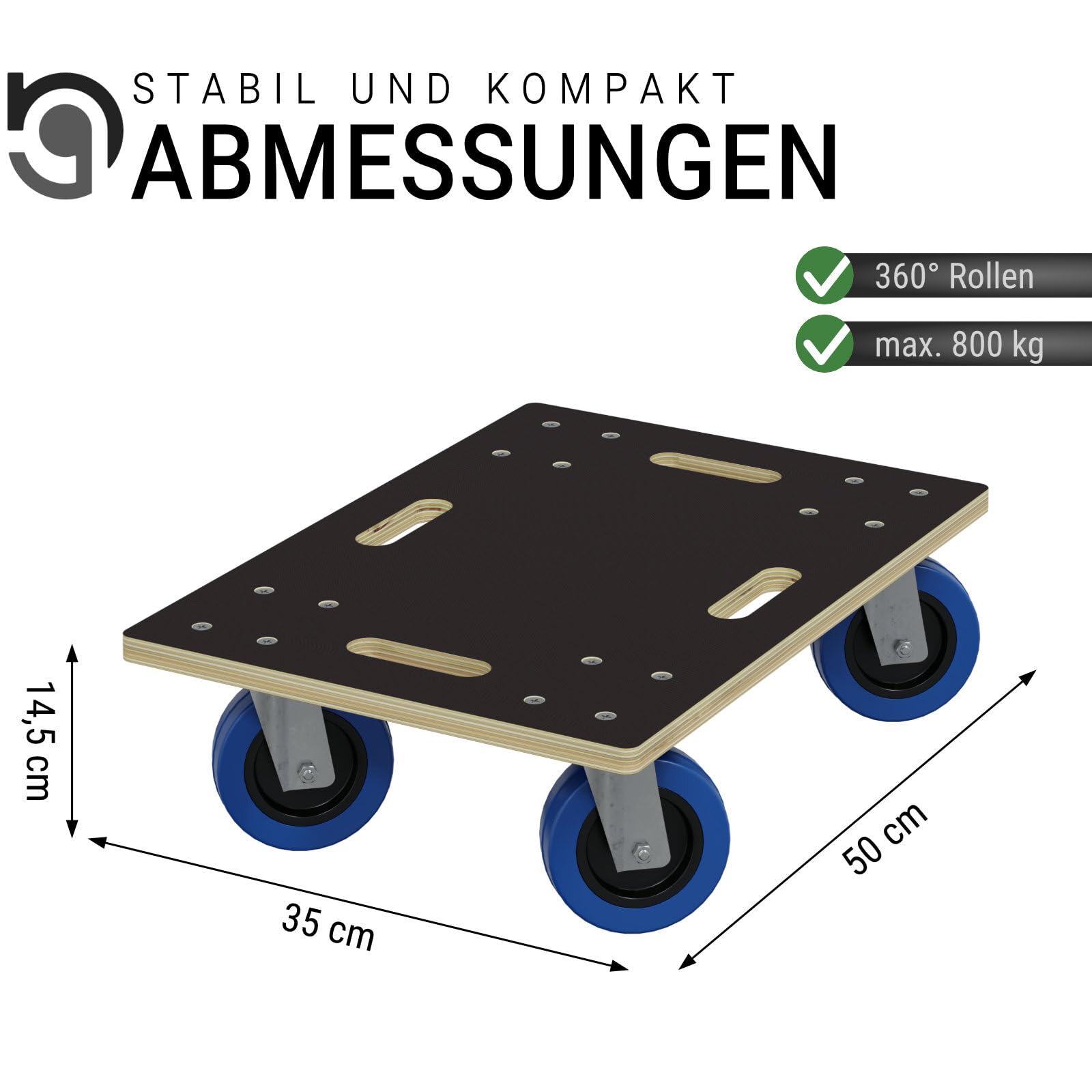 HAGO 24 rotelle per mobili senza freno, in 35 x 50 cm, per carichi pesanti fino a 800 kg, con maniglie, carrello di alta qualità per trasloco, stabile aiuto per il trasporto con ruote