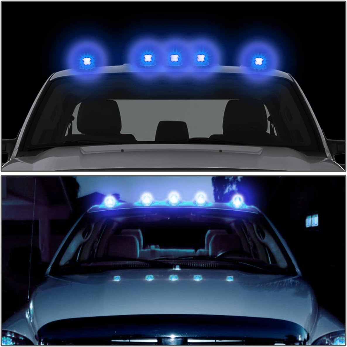 Auto Dynasty Compatible with GMC C/K Series 1500-3500 5 X LED Cab Roof Top Light Lens - Bulbs (Smoked Housing Blue LED)
