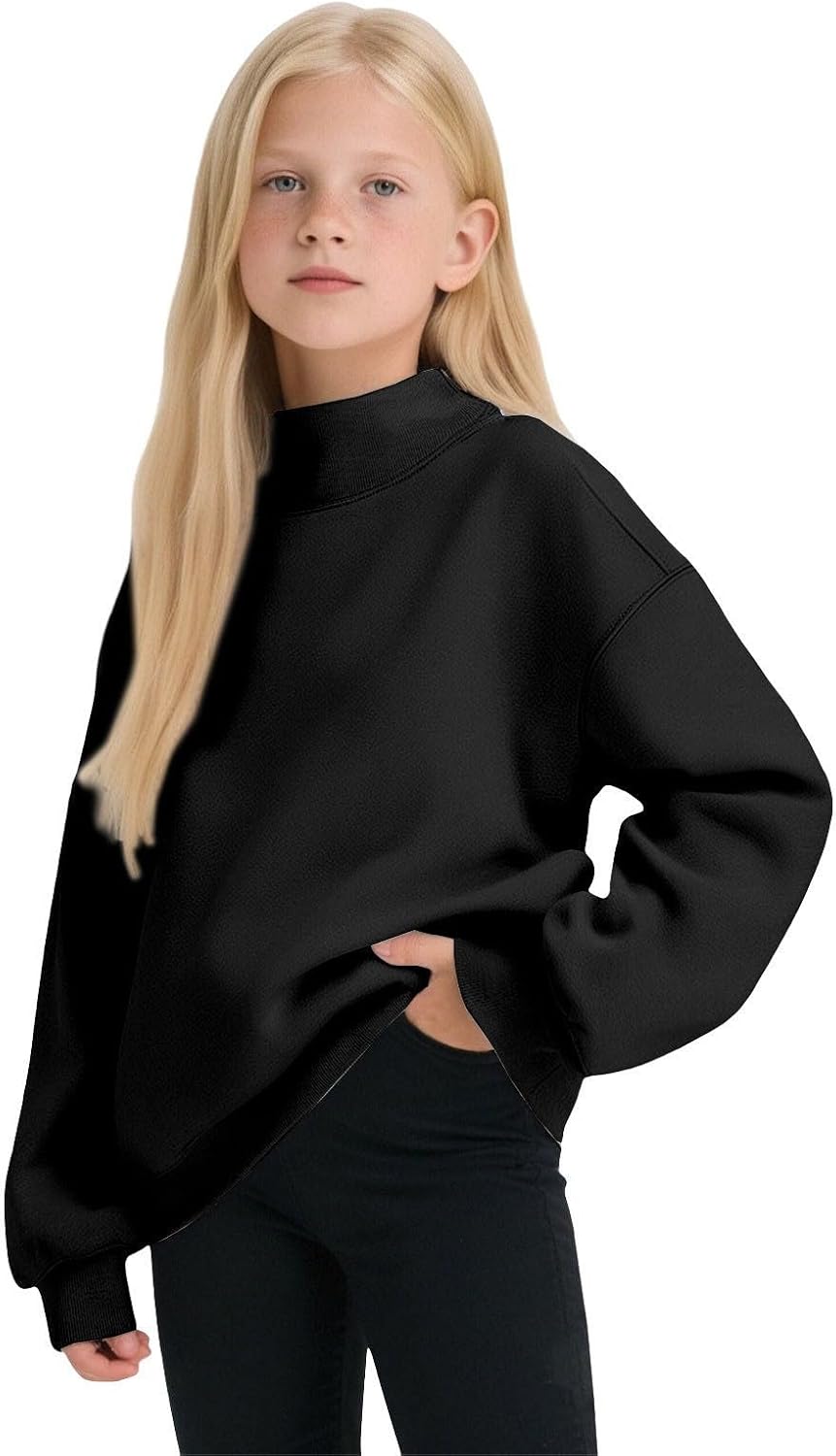 3-16Y Mock Neck Sweatshirt For Girls Pullover Tops Baggy Fleece Y2K Clothes