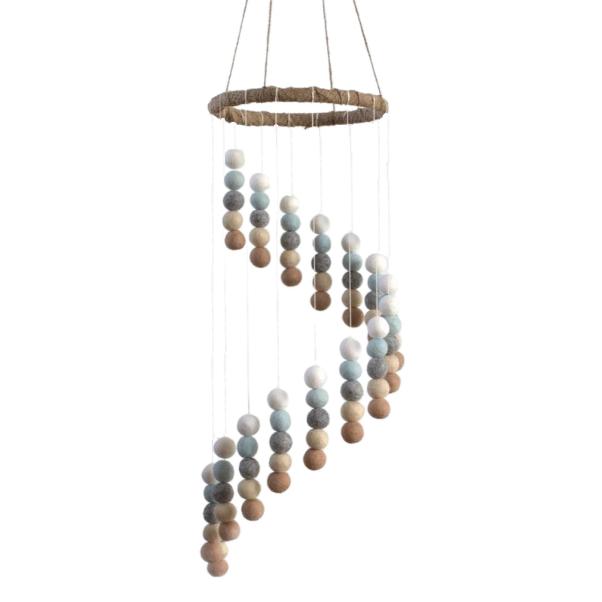 Spiral Felt Ball Nursery Ceiling Mobile- Ice Blue, Tan, Gray & White- Neutral Children's Room Ceiling Decor- Nursery Boy Girl Baby Shower Gift- Handmade - 100% Wool Felt Shapes