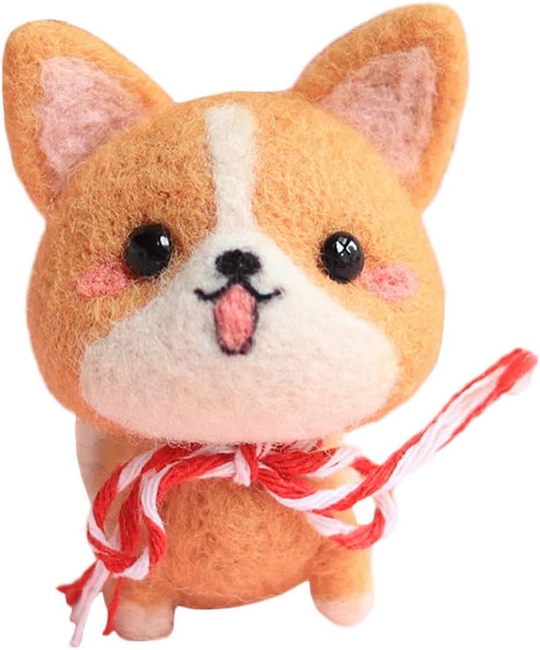 Ciieeo Corgi Needle Felting Kits Wool Roving with Felting Needles Foam Pad Keyrings DIY Stitch Punch Set for Beginners Lovers (Red)