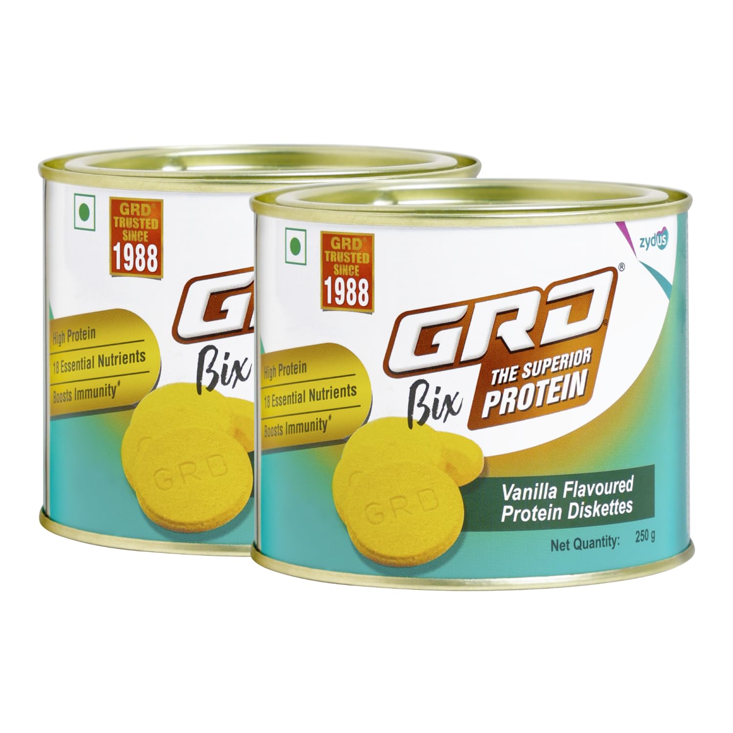 GRD Bix Superior Protein Diskettes, Healthy Tasty Biscuits Enriched with Protein and 18 Essential Nutrients for Healthy Living (250g) – Vanilla Flavour (Pack of 2) (B0D984STNY) Amazon Price History, Amazon Price Tracker