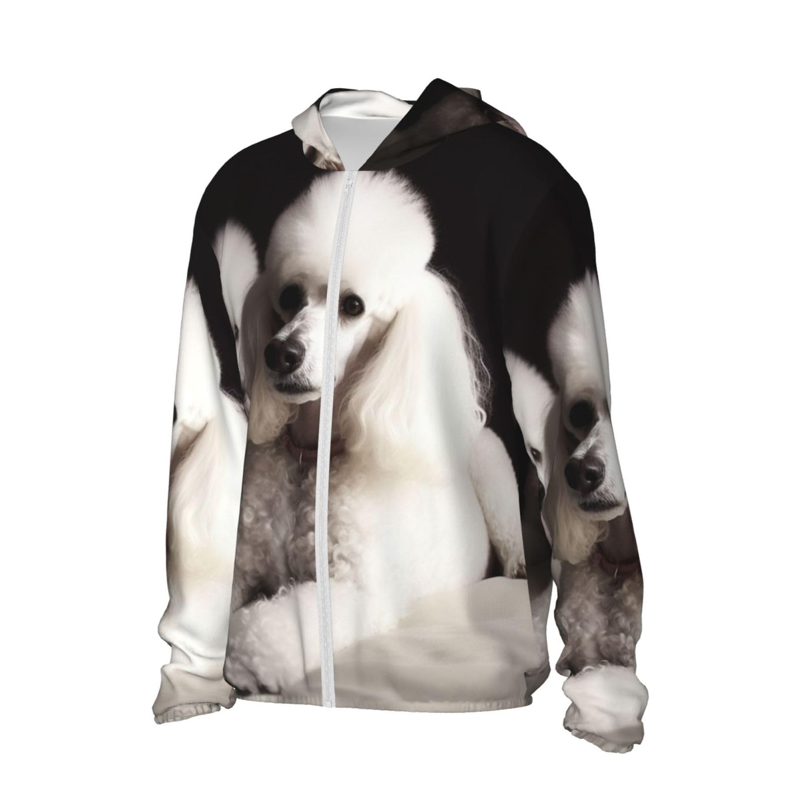 UPF 50+ Light Jacket Full Zip Sun Protection Hoodie for Women Men Long Sleeve French Poodle Sun Shirts Black