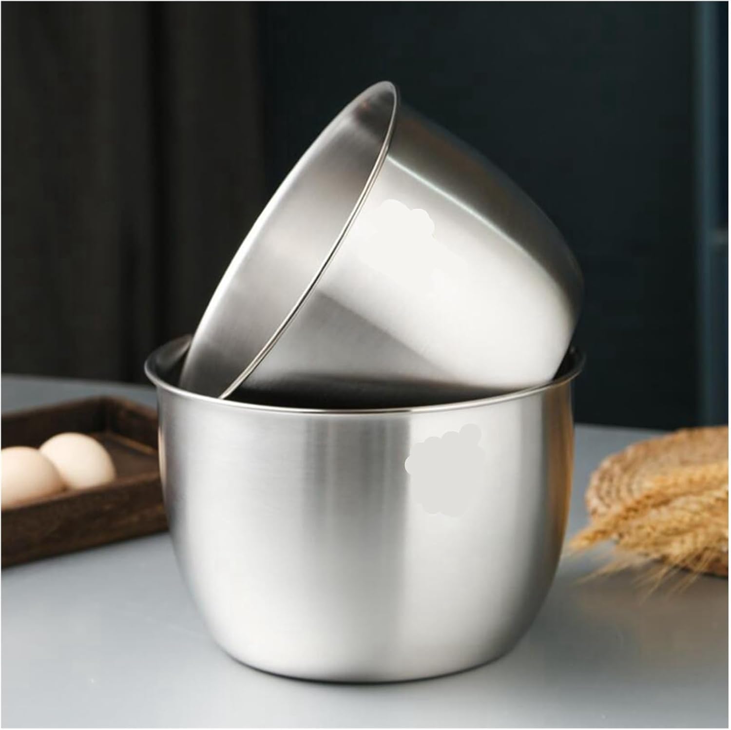2X Kitchen Stainless Steel 304 Mixing Bowl Deep Design Compatible For Cooking Baking Cake Bread Salad Mixer, 2800ML