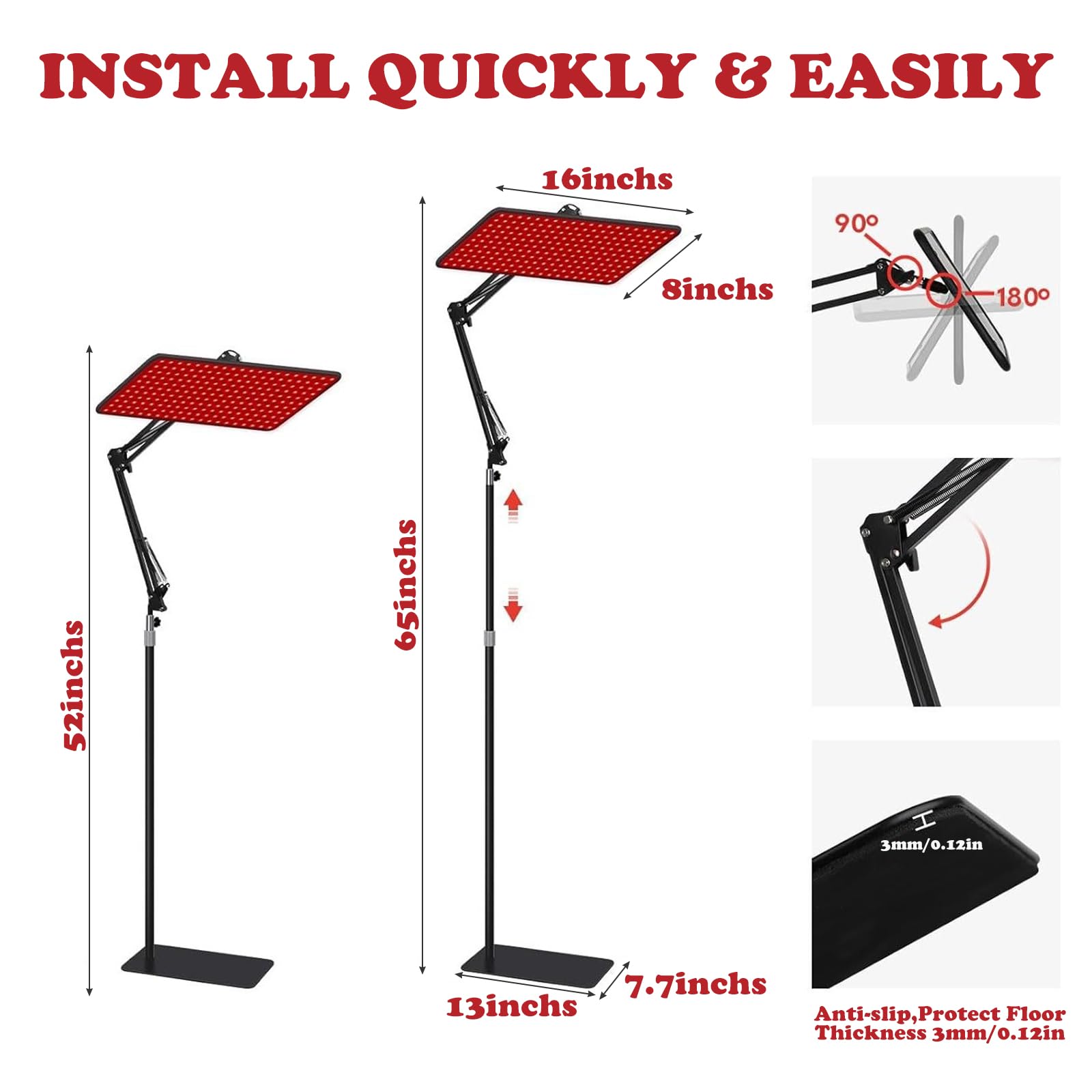 Lámpara de luz roja para cuerpo entero y cara, lámpara de pie de luz roja, lámpara de infrarrojos con 660 nm, 850 nm y 940 nm, 3 modos y 5 niveles de brillo y temporizador de 10/20/30 minutos, luces