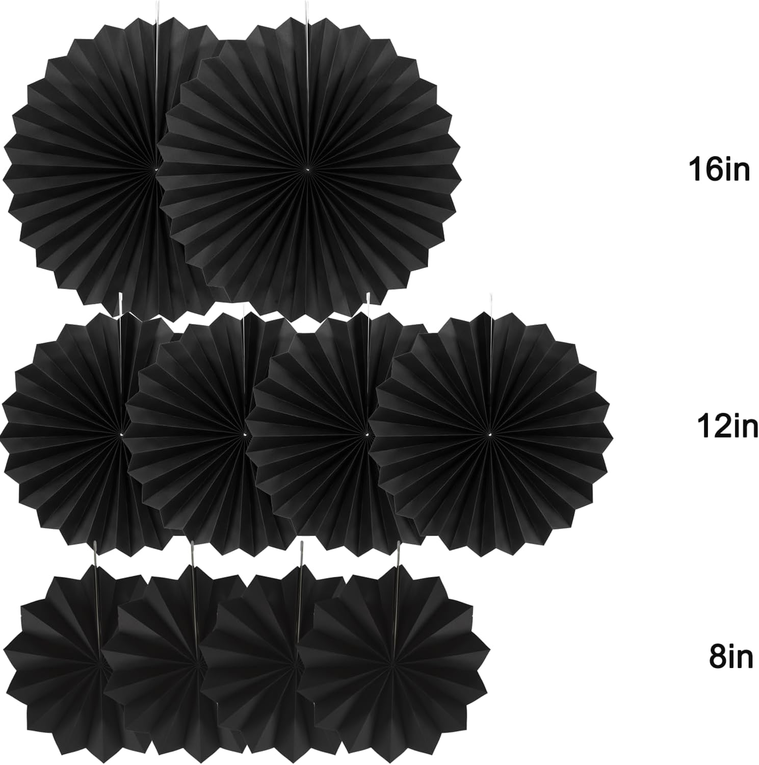 Party Hanging Paper Fans Decorations Set, Black Round Paper Fan Ceiling Party Decoration Suppiles,Set of 10