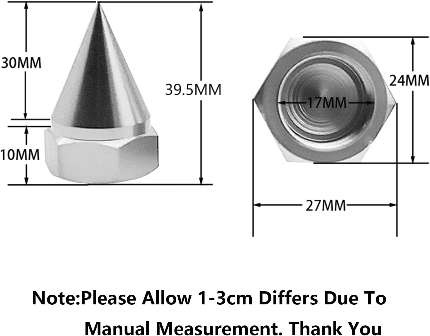 FLMLF Alloy Upgrade 24mm Hex Hub Front Rear Wheel Nut Taper Wheel Stopfor 1/5 Losi 5ive T Rofun Rovan LT King Motot X2 Rc Car Parts (Silver)