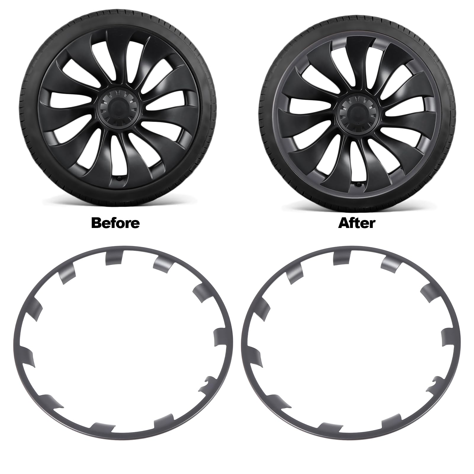 Alomejor Protezione per Cerchioni, Anello di Protezione per Cerchioni in Plastica ABS PC da 21 Pollici, Antigraffio per Ruote überturbine, Set di 4 per gli Appassionati di Auto (#2)