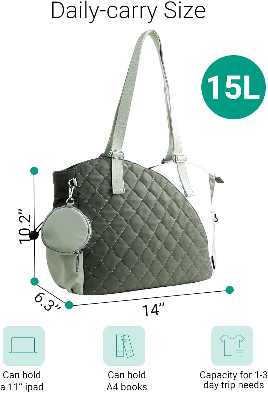 Tote Bag for Women, Puffer Work Bags with Zipper for Daily Travel College, - Image 3
