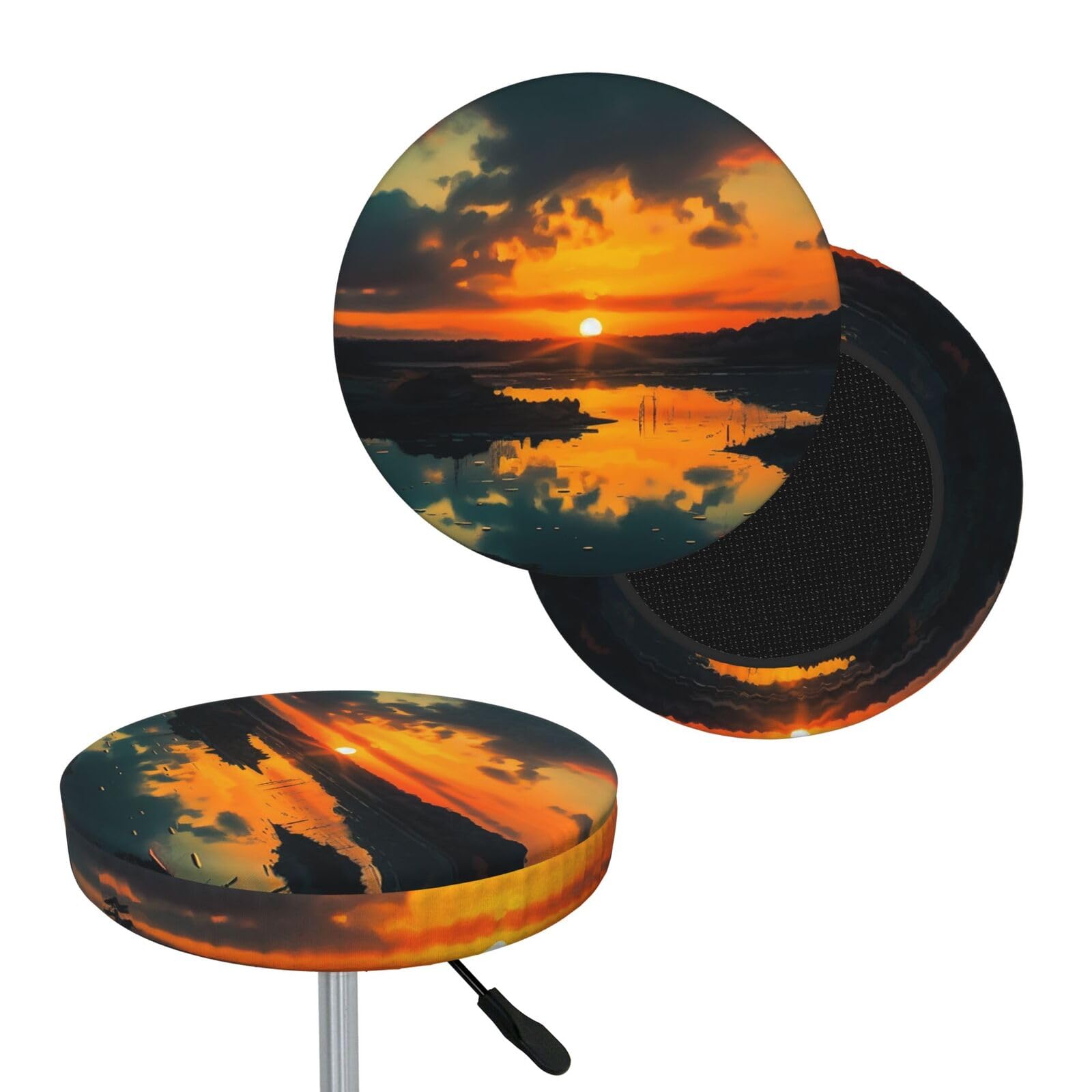 FodPand Sunset Dawn Bar Stool Cover Round Elastic Stool Cushion Covers Washable Bar Stool Chair Slipcover Stretch Stool Seat Covers for 12-14 Inch Chair