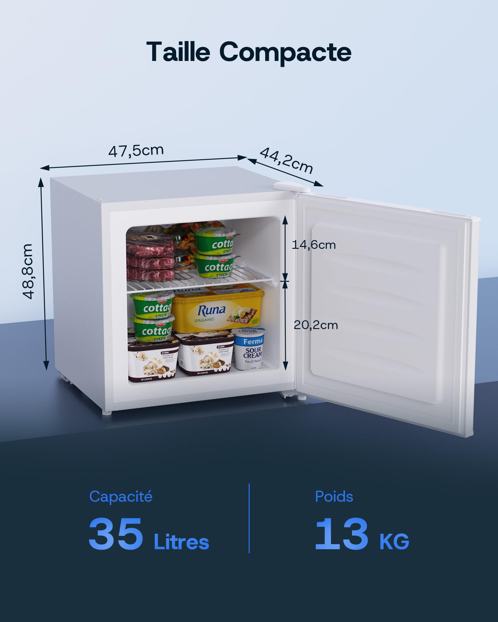 Upstreman Mini Congélateur 35L -24℃ 4 Étoiles Porte Réversible Silencieux Économie d'Énergie Blanc UF35