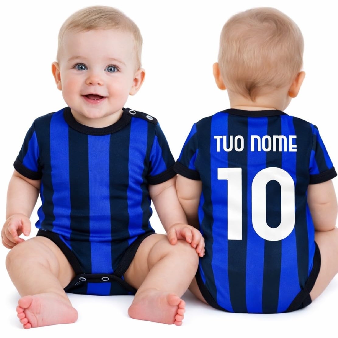 PELUSCIAMO Body Neonato Calcio Bianco Nero Rosso Nero Nero Azzurro | Personalizzato Con Nome e Numero | PS 32764-MIX