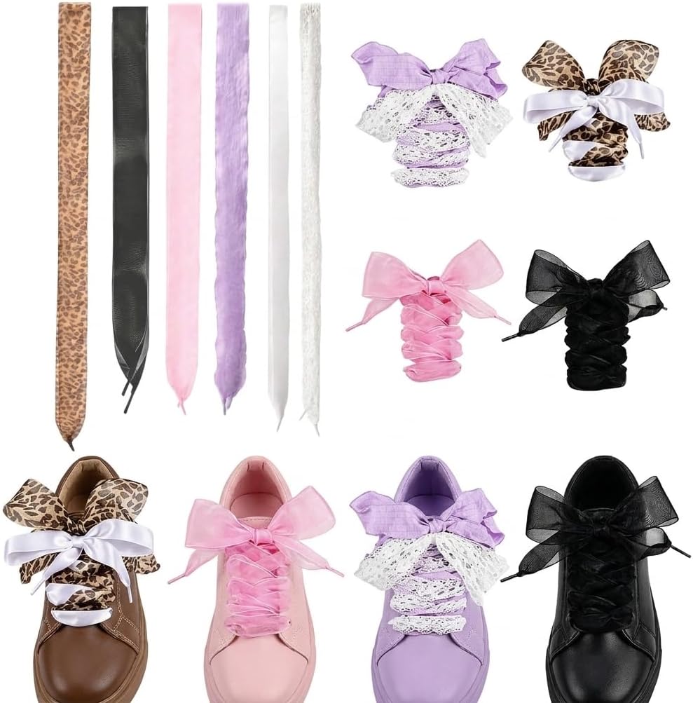 Ribbon Shoe Laces, 47" Satin Ribbon Shoelaces for Sneakers, Fashion Soft Satin Ribbon Shoelaces for Daily Wear