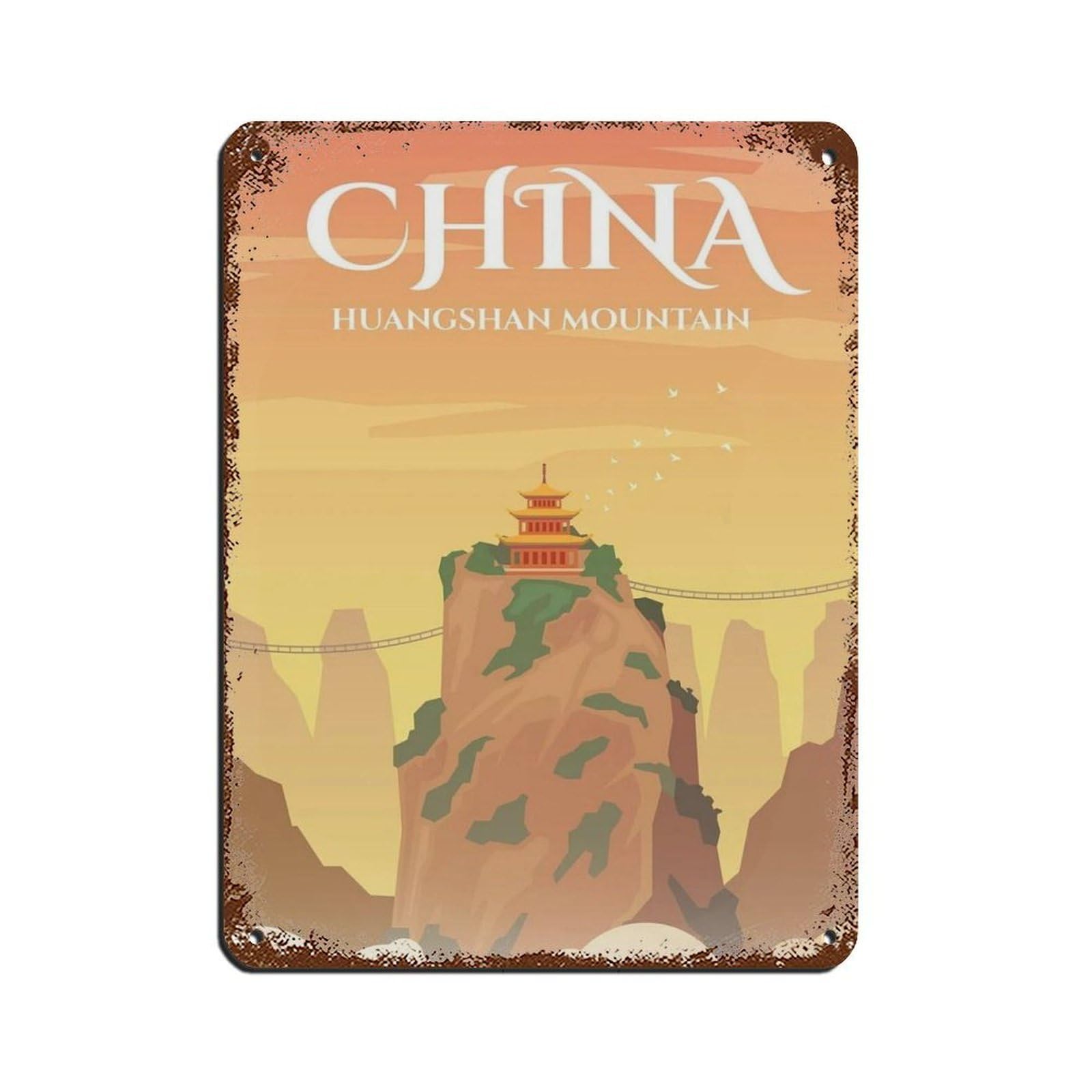 China Travel Poster, Huangshan Mountain Tin Sign Vintage Metal Pub Club Cafe Bar Home Wall Art Decoration Poster Retro 12x16inch(30x40cm)