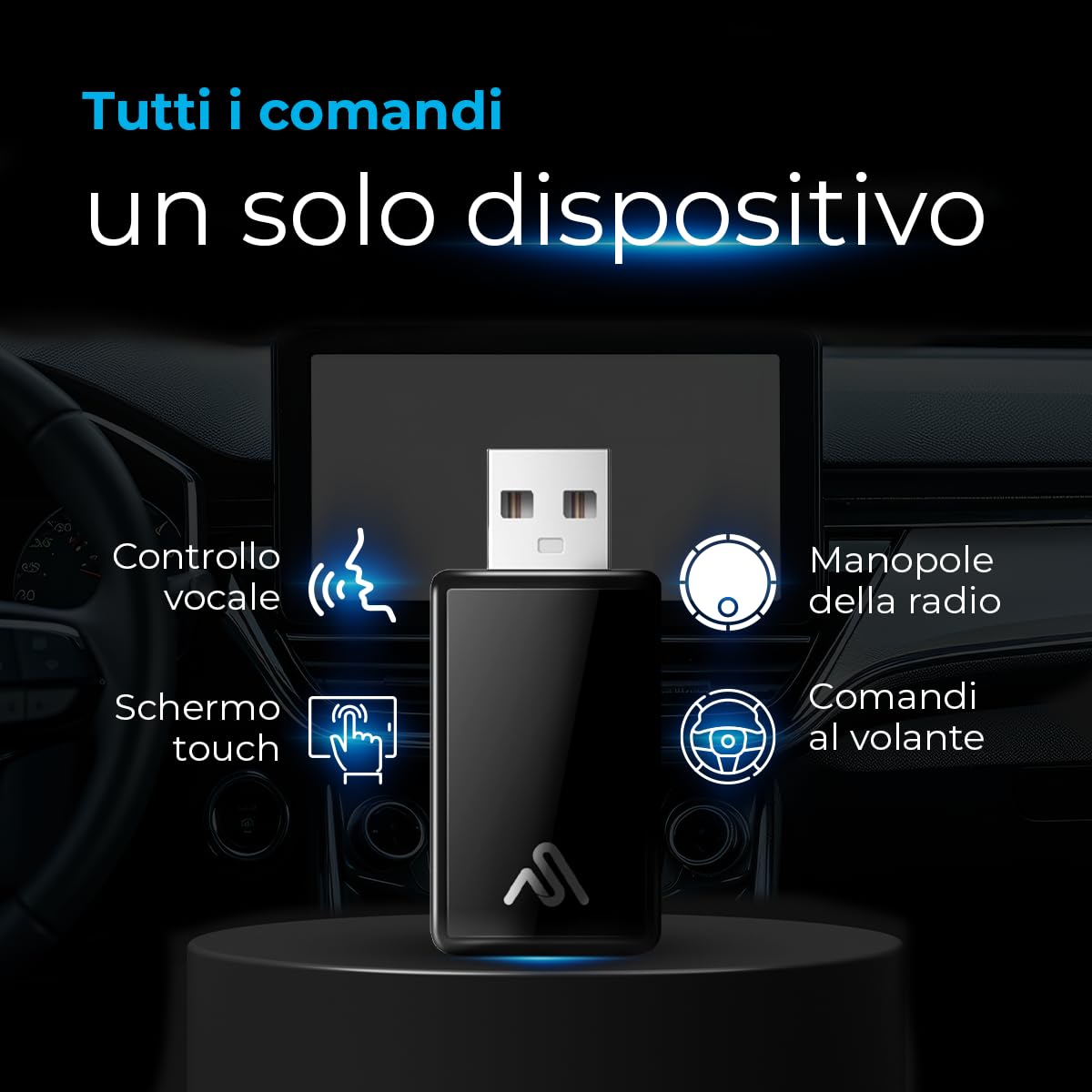 AutoSky Adattatore wireless CarPlay & Android Auto – Dongle USB senza fili per iPhone & Android | Plug & Play, connessione rapida