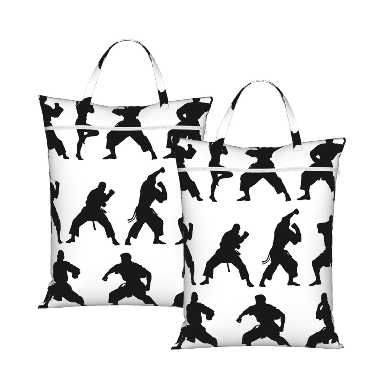 Large Travel Laundry Bags,Silhouettes of Martial Arts Print with Handle Foldable Laundry Bag for Holidays Gym Swimming and Family Trips, 2Pcs