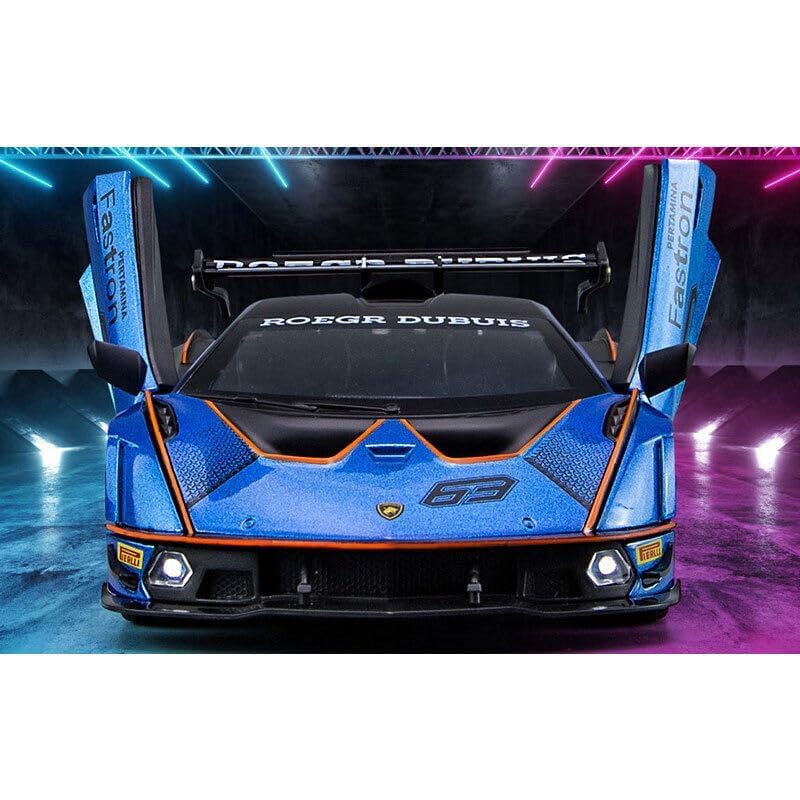 Image of 1:24 Lamborghini Essenza SCV12 Diecast Scale Model Metal Pull Back Toy Car for Kids with Openable Doors & Light, Music Toy Vehicle for Kids (Blue)