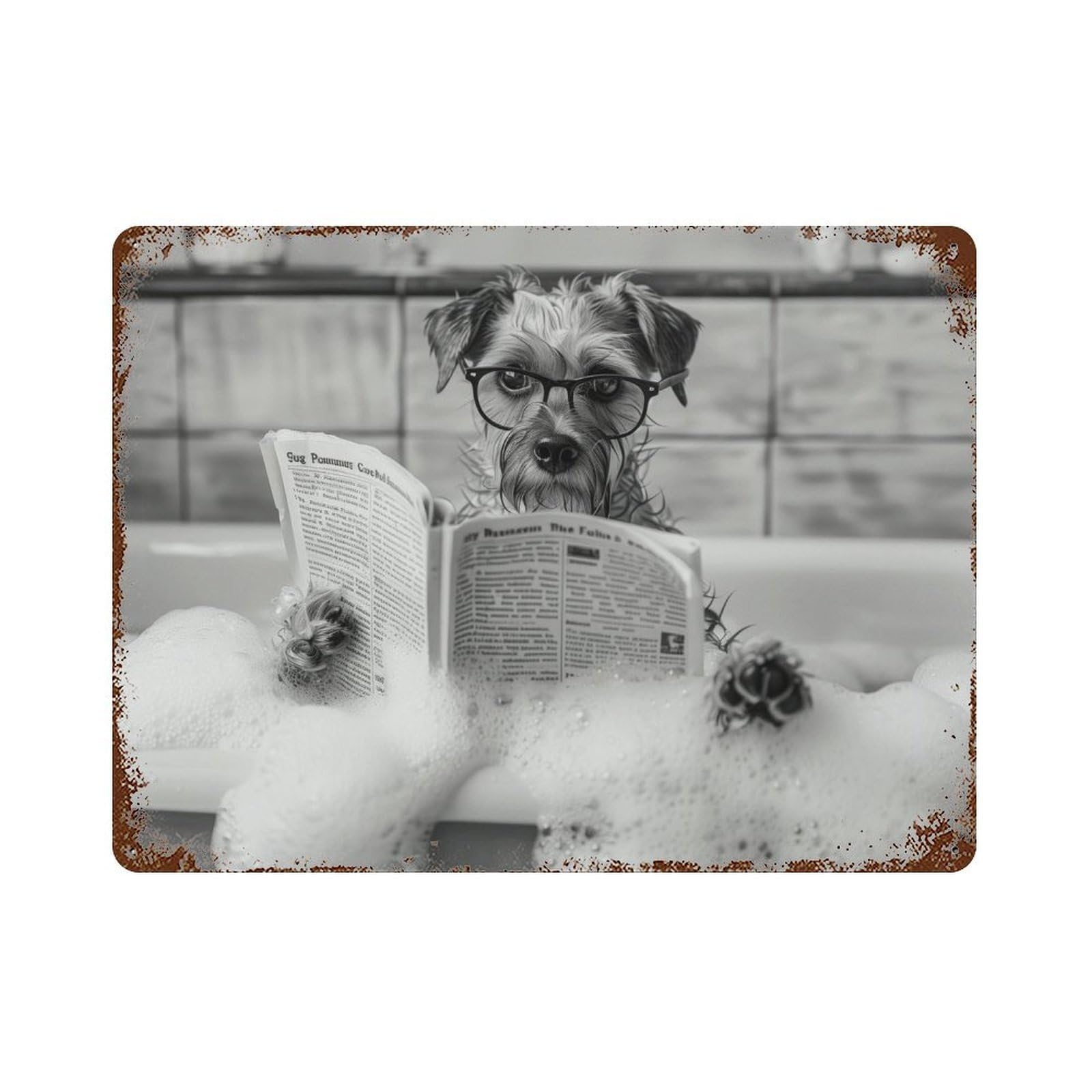 xiaoxiaoshen Border Terrier in Bathtub Print Wall Decor Art Metal Tin Poster Modern Home Decor Art Home Bar Shop Decorations Vintage Sign 30x40cm