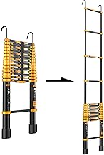 WIPPWER Escalera Alta de extensión Amarilla, escaleras telescópicas Plegables de Aluminio con Gancho Desmontable, Escalera de Trabajo for Subir al Aire Libre en Interiores, Antideslizante(5.5m/18ft)