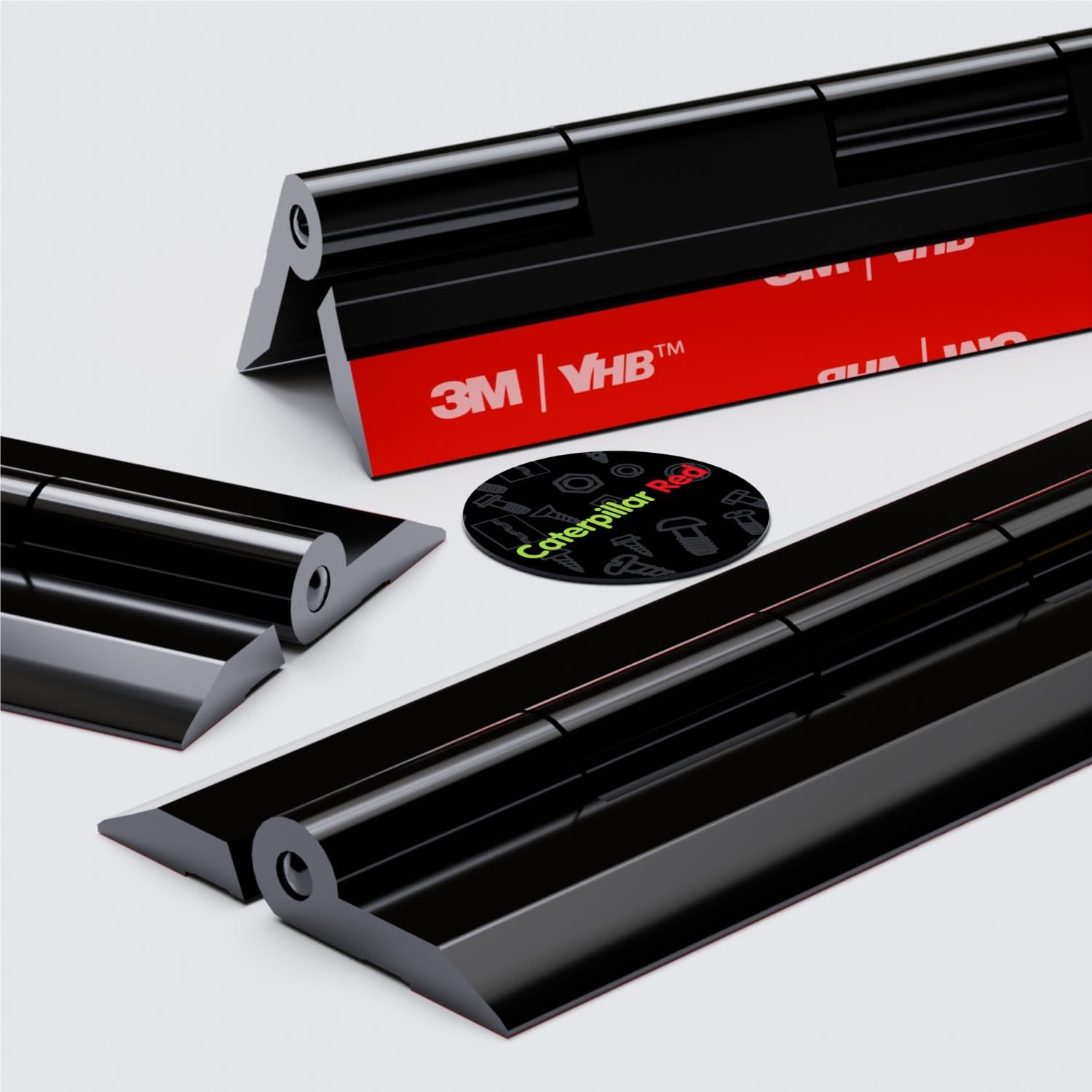 4x Charnières à piano acryliques noires 150 mm - auto-adhésives, aucune colle requise