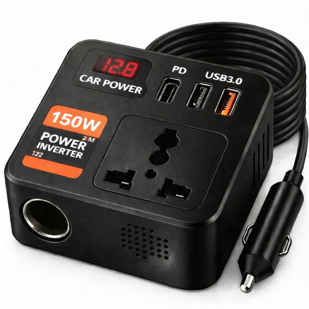 200W Car Power Inverter with 2 USB Ports (18W & 15W QC3.0), 1 USB-C 30W PD, 2 AC Universal Outlets, 12V DC to 220V AC Converter for Laptop, Phone, and Electronics Charging (Plug Car Charger)-image-15