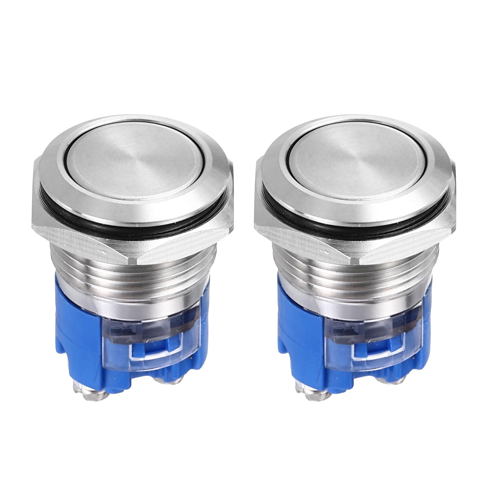 DMiotech 16mm / 5/8" Stainless Steel Latching Push Button Switch Flat Head 250V 5A Silver Shell with Screw Foot 1NO for Car Boat Systems Custom Setups 2Pcs
