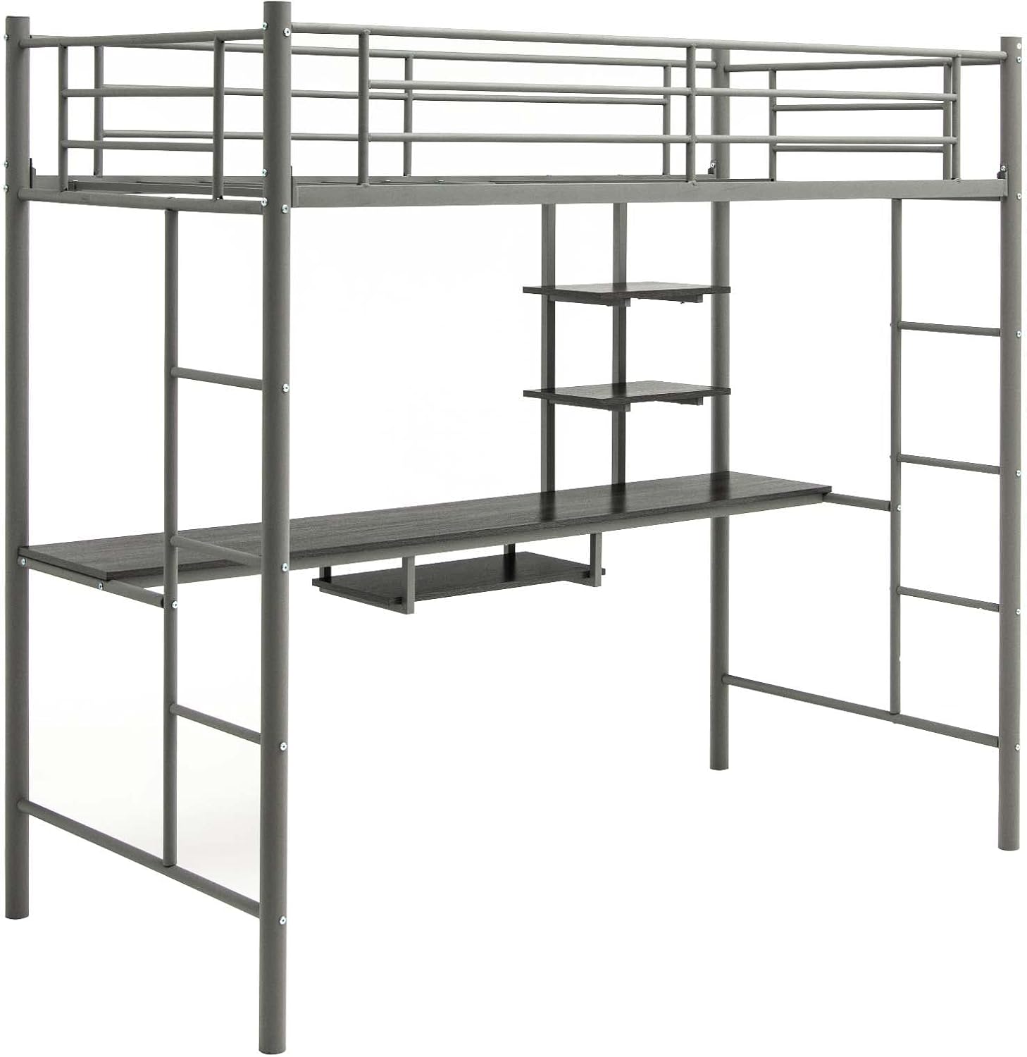 CASART Single Loft Bed, 2Ladders High Sleeper Bunk Bed with Desk
