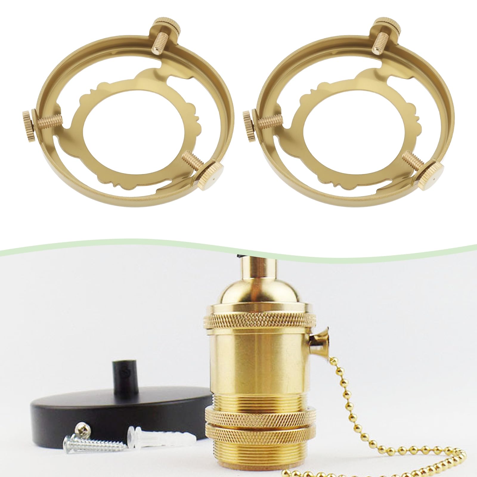 YINETTECH 2Pcs Brass Light Shade Gallery 60mm Lamp Holder with Secure Screw Fittings for Pendant Lights Custom Lighting Designs - Image 2