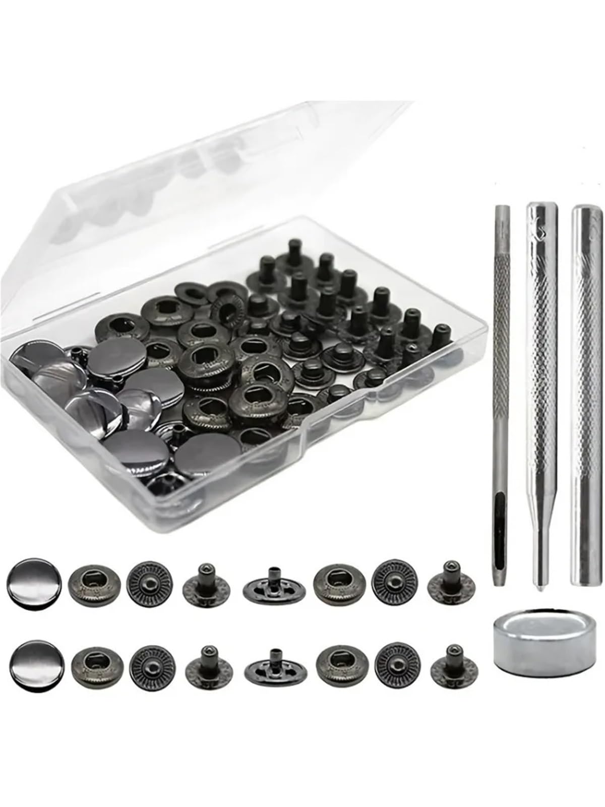 Xinglongs Deep Black Snap Button Fastener Kit Brass Leather Snap Fasteners Kit 15Mm Metal Snap Buttons Press Studs Rivets 2Box