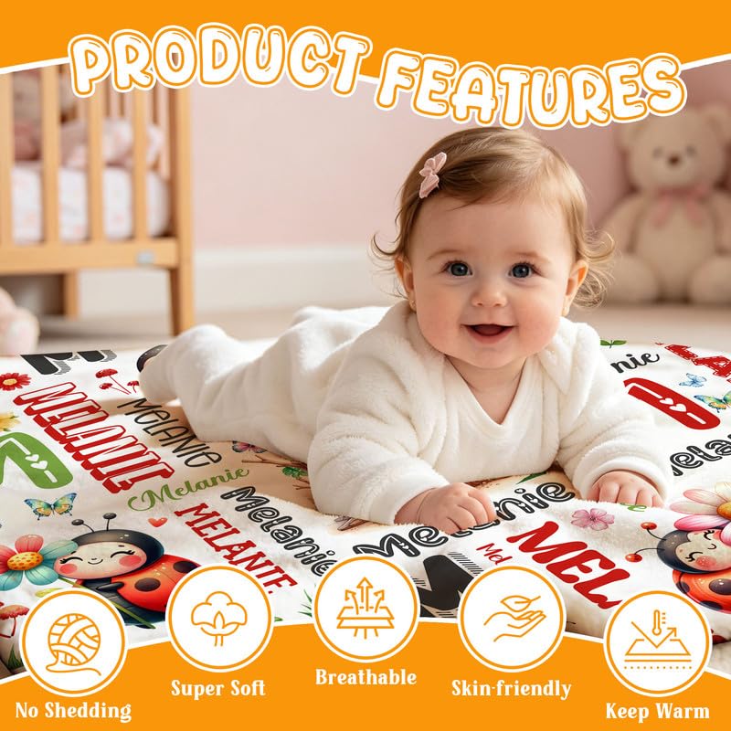 Image of Custom Ladybug Blanket for Boys Girls,Ultra Soft Personalized Gifts Baby Blanket,Customized Throw for Toddlers Newborn Stroller Crib,50 inchx60 inch