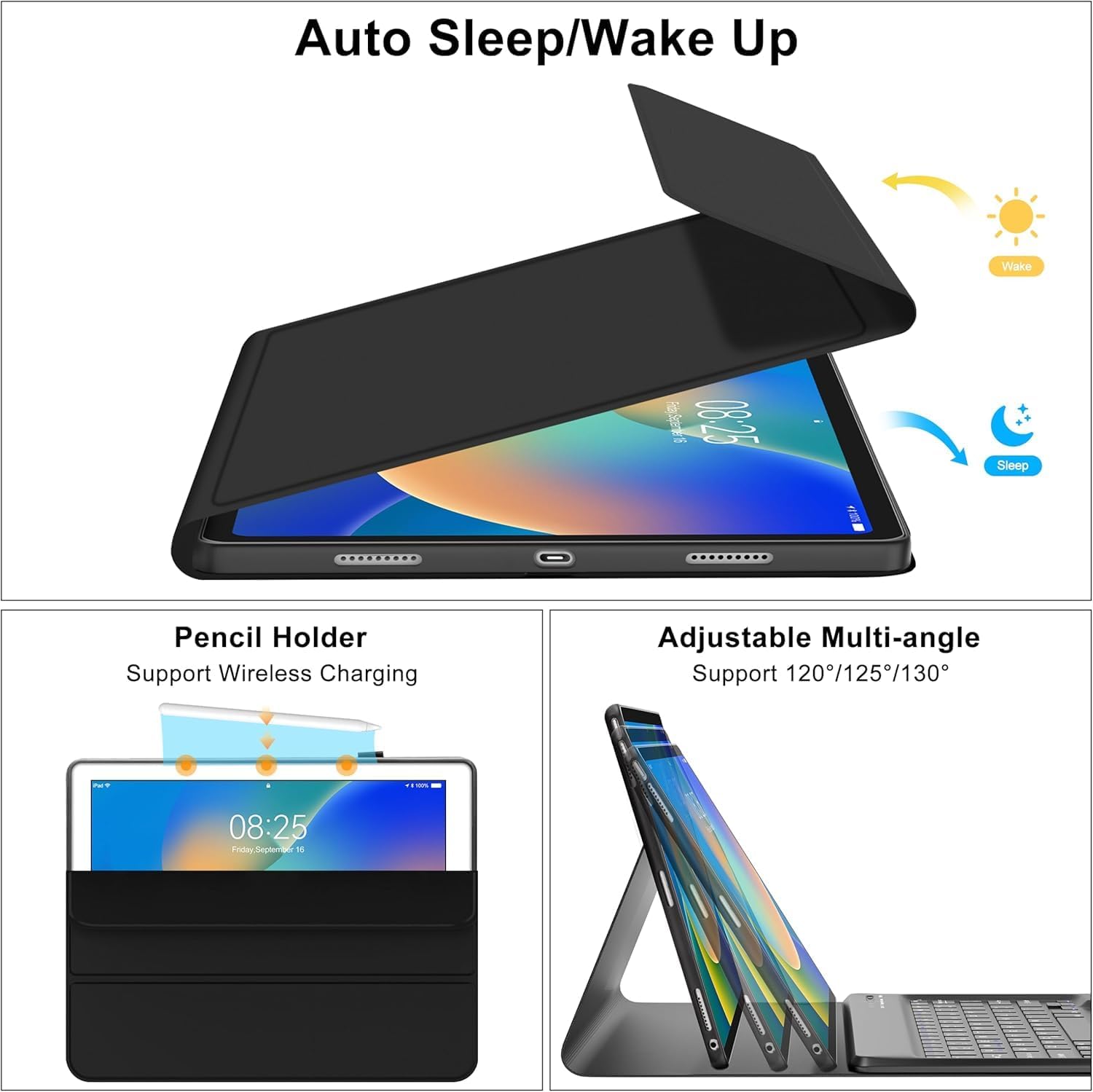 for iPad Pro 12.9 Case with Keyboard, Magnetic Detachable Wireless Bluetooth Keyboard, Slim Protection Case with Pencil Holder for iPad Pro 12.9 2nd 2017/1st 2015 Gen (A1670/A1671/A1584/A1652), Black