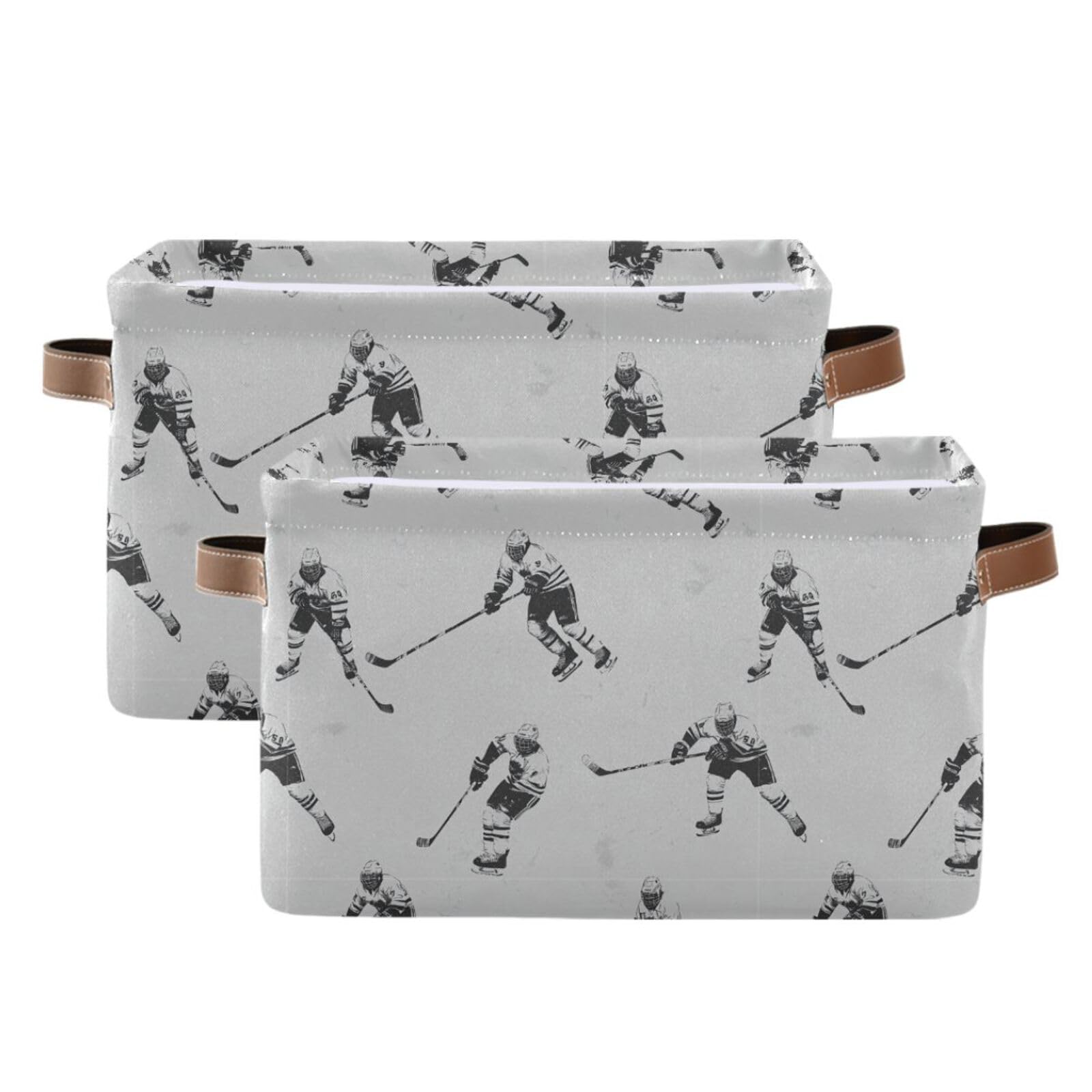 Aslsiy Storage Basket Gray Hockey Players Nursery Bins Baby Canvas Box Clothes Shelf Basket Laundry Hampers 2 Pcs