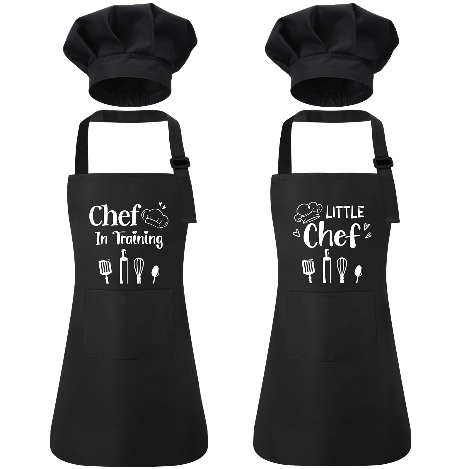 saerryor 2 Pack Kids Chef Apron and Hat,Black Children's Chef Aprons Costume (Black)