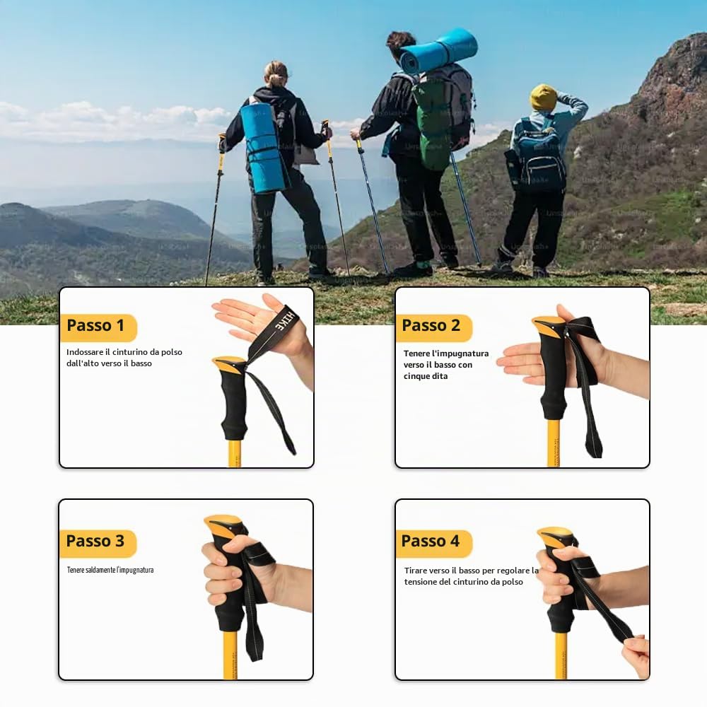 HUINING Bastoni da trekking pieghevoli 2Pcs Bastoncini da trekking in alluminio per nordic walking da donna e da uomo, leggeri Bastoncini da trekking pieghevoli regolabili 115-135cm per escursionismo