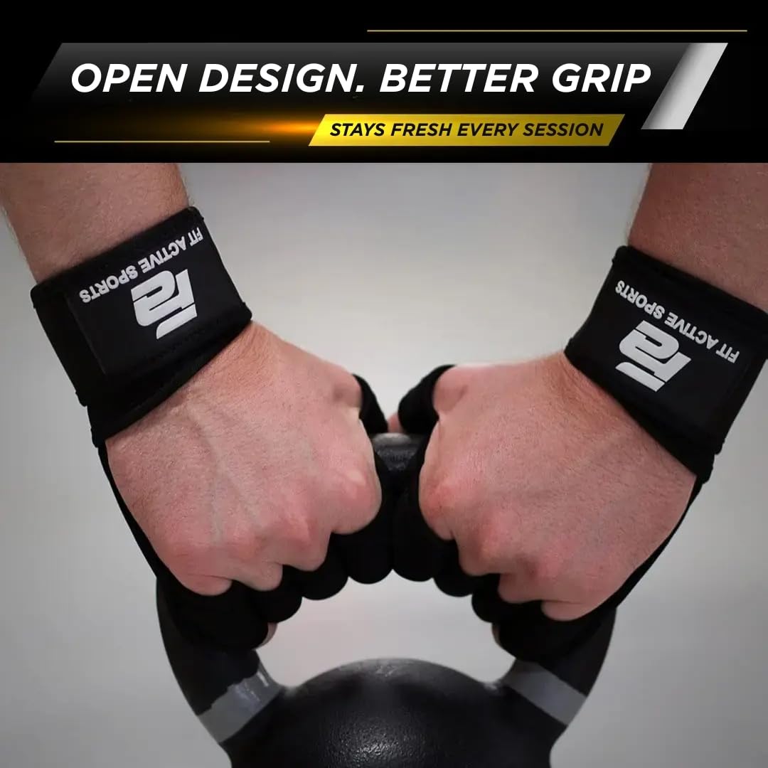 Guanti ventilati da sollevamento pesi con cinghie da polsi integrate, protezione integrale del palmo e tenuta extra Ideale per trazioni, allenamento CrossFit, fitness, sollevamento pesi. Unisex.