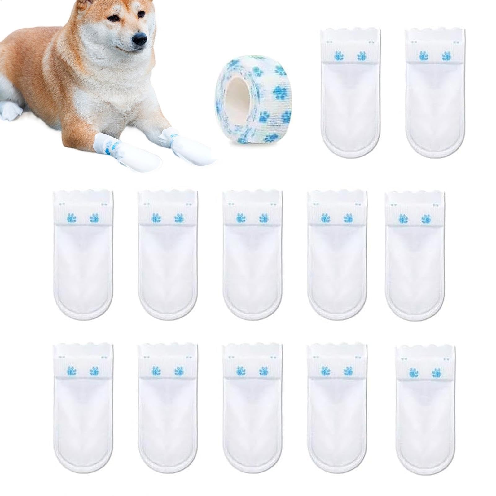 12 Pieces disposablee Dog Boots & Paw Protectors - Waterproof Dog Booties | Non-Woven Dog Boots Paw Protectors | Dog Paw Socks Protector with Adhesive Bandage for Small Medium Dogs