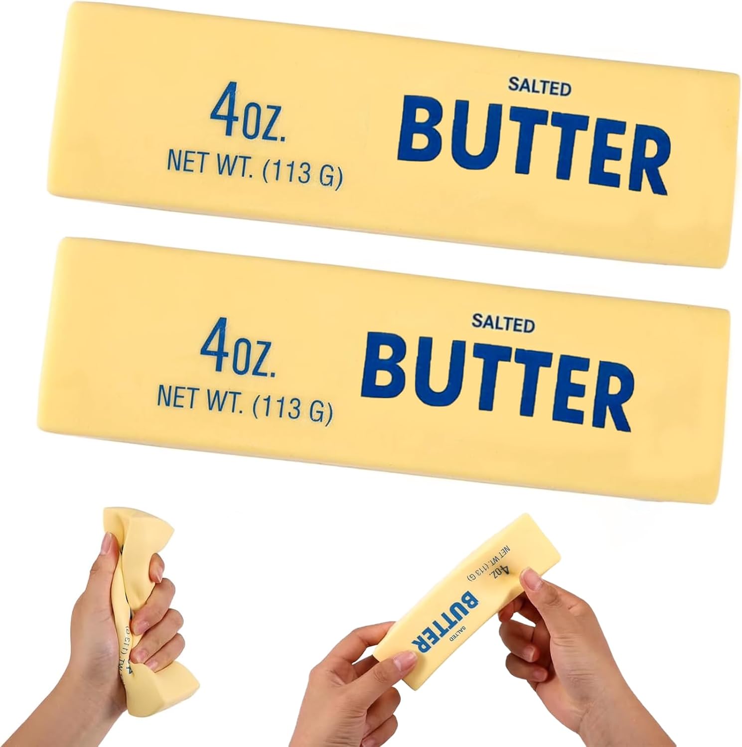 2 Pack 5.1 Inch Butter Squishy Slow Rising Stress Relief Squeeze Toy, Realistic Butter Shaped Fidget Sensory Toy for Anxiety Relief, Office Desk Decor, Party Favors