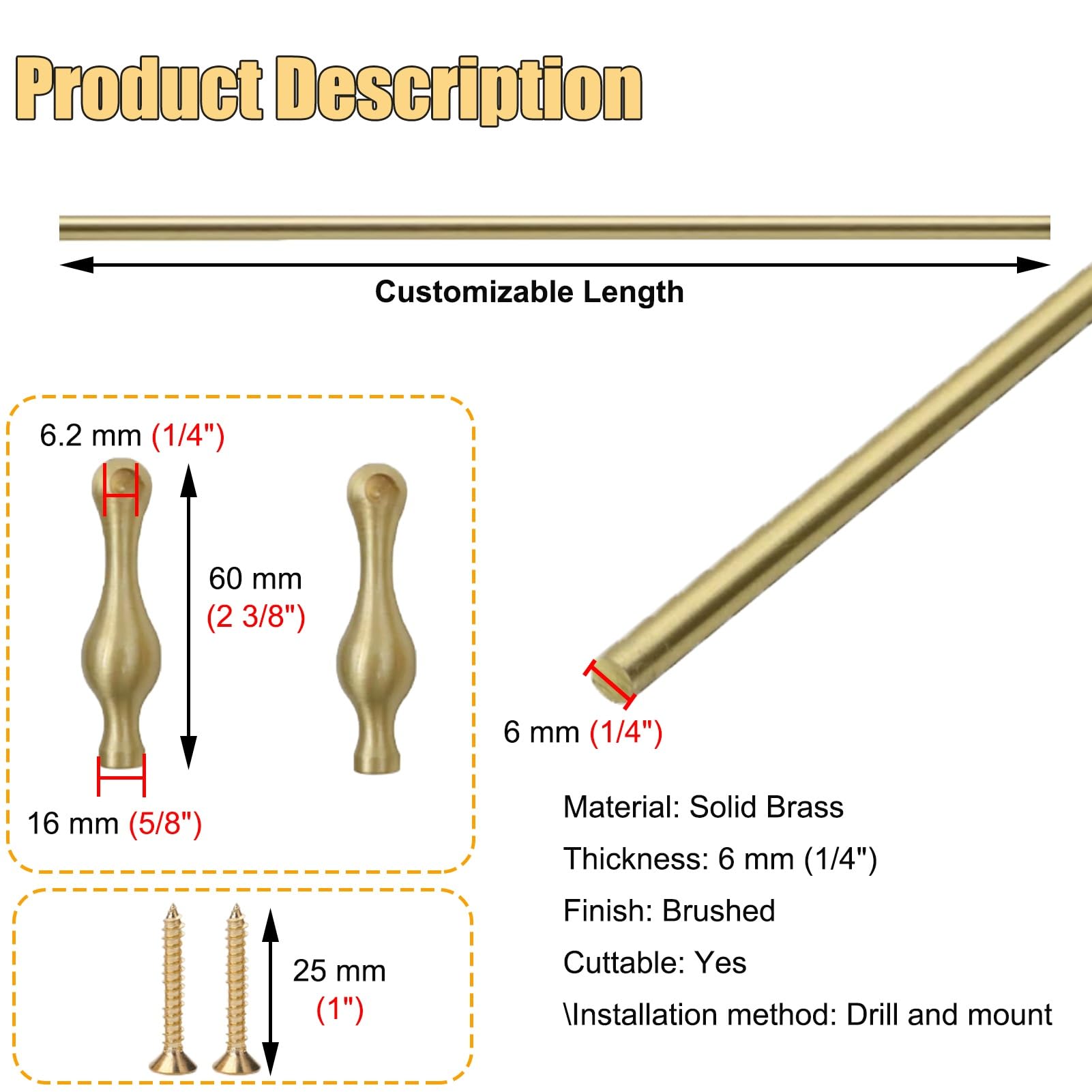 Generico Kit in Ottone Anticato con Asta di ringhiera per mensole flottanti, binari ribaltabili Moderni per mensole, Set da 3 Pezzi, 94 cm, perni e Viti Regolabili da 20 a 91 cm.