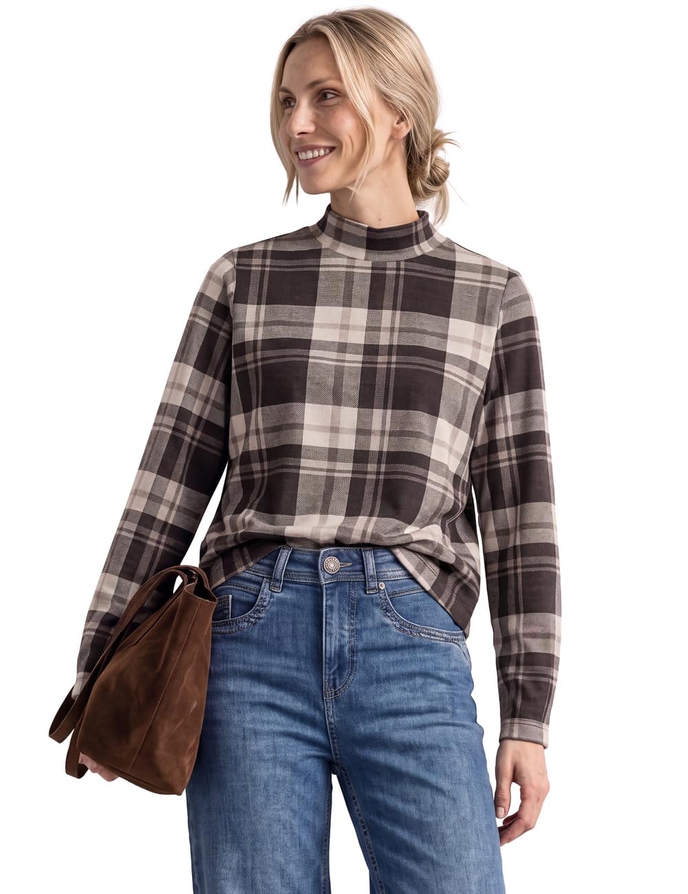 Street One Damen 3231772 Langarm Shirt mit Turtle Neck und Karomuster (1er Pack)