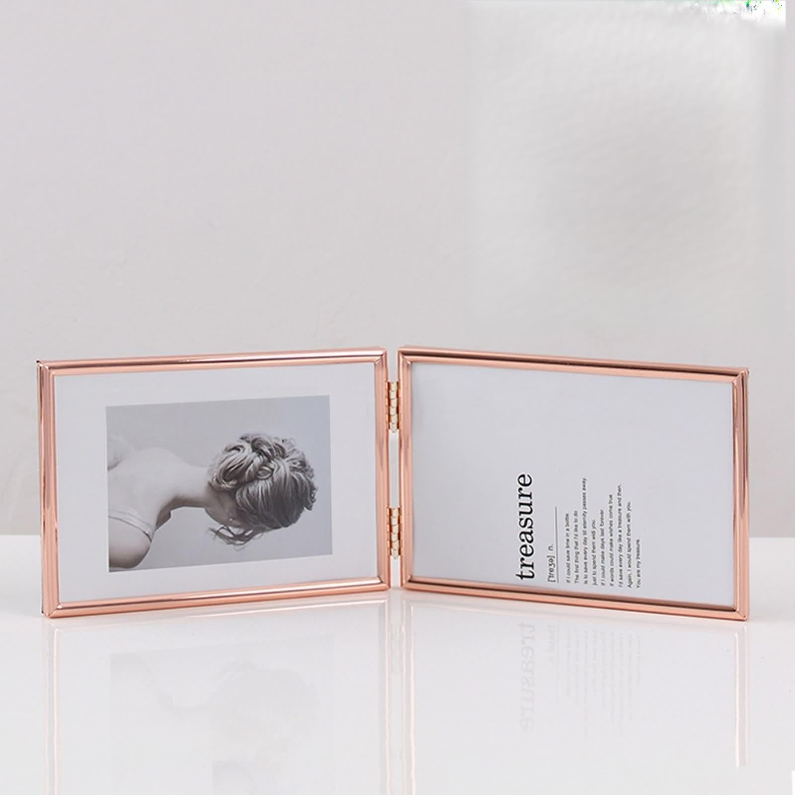 Marco de fotos de Pascua horizontal, color oro rosa, rectangular de 4 x 6 pulgadas, para mesa de cristal
