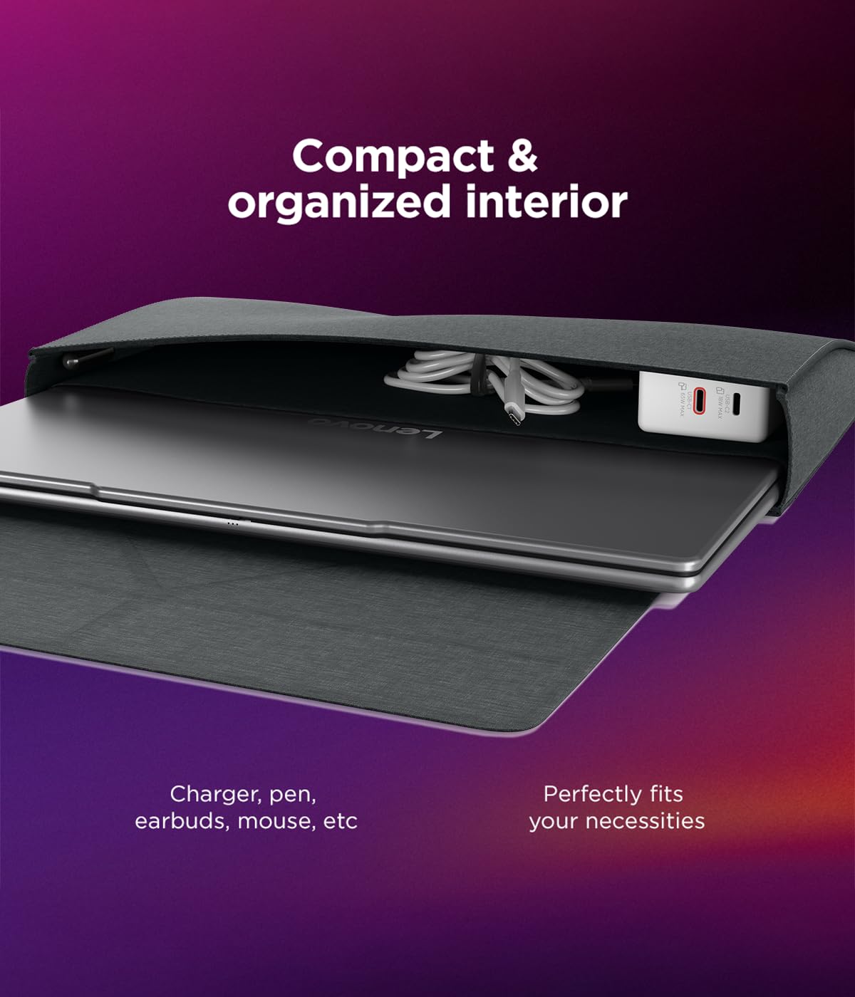 Lenovo Housse de Transport pour Ordinateur Portable avec écran de 14", Organiseur Multi-Compartiments avec Support Convertible, Housse de Protection légère en Polyester et Microfibre, Gris Luna