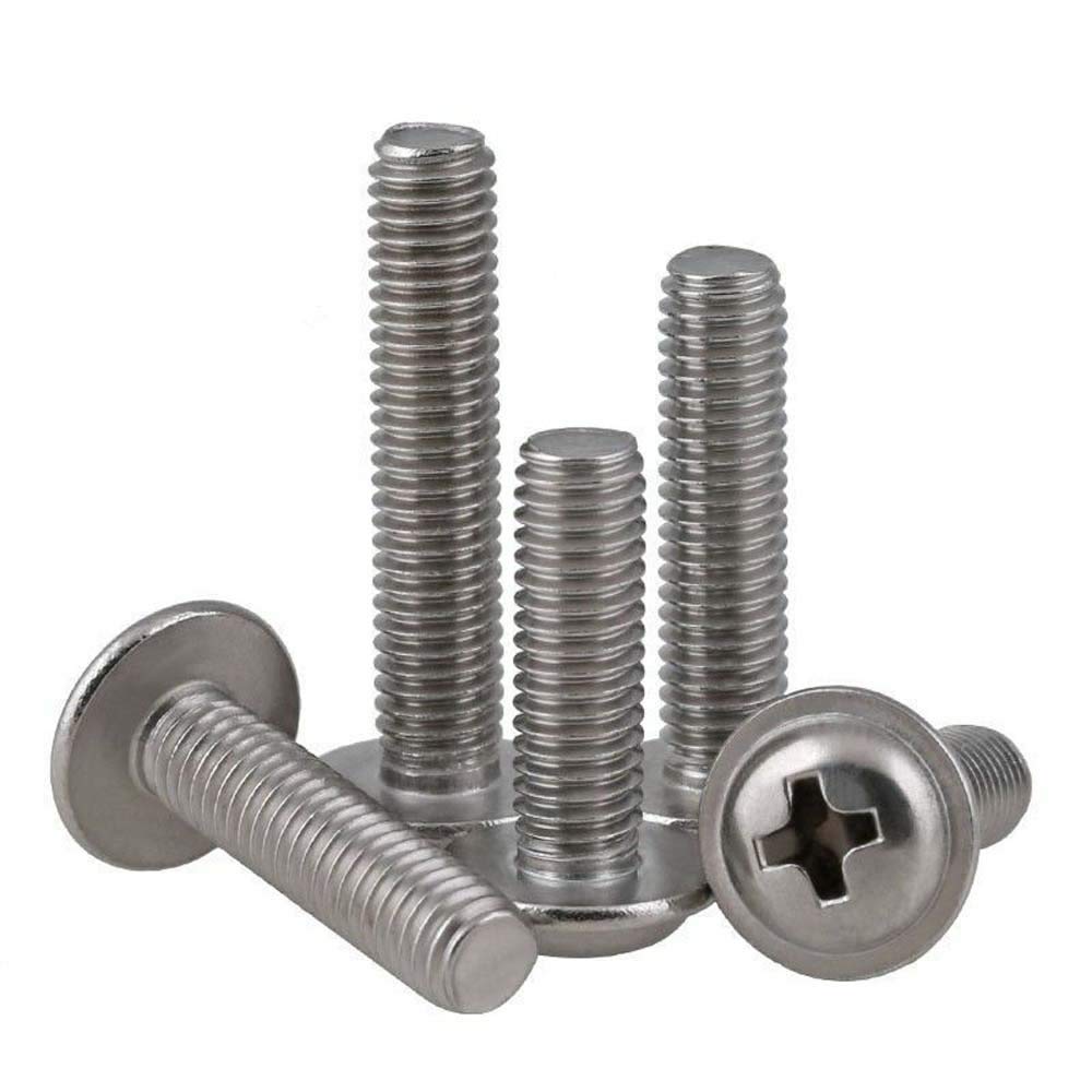 M3 M4 M5 Flanged Button Head Round Washer Head Phillips Screws 304 A2 Stainless Steel (100Pcs, M4x10mm)