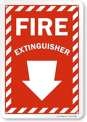SmartSign Letrero "Extintor de incendios" de 10 x 7 pulgadas con flecha hacia abajo y agujeros pre-limpiados, impreso digitalmente, plástico HDPE de