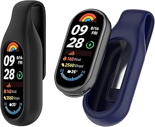 Xiaomi Smart Band 10/Band9/Band 8 バンドクリップホルダーケース交換ソフトシリコーンバンドアクセサリーXiaomi Smart Band 10/9/8クリップケースアクセサリーと互換性のあるクリップ (黒+青)