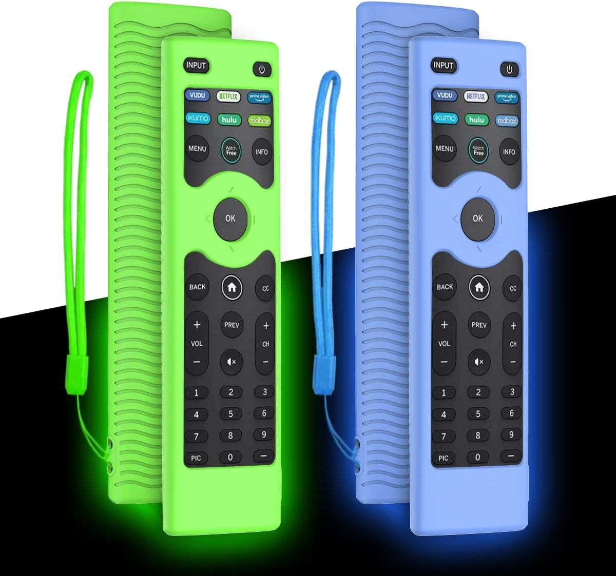 [2 Pack] Silicone Protective Case Cover for Vizio XRT140 Smart TV Remote Control, Shockproof Vizio XRT140 Remote Cover with Lanyard Glow Blue & Glow Green