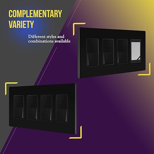 Miniatura 5 de ENERLITES SI8834-BK - Placa de pared decorativa sin tornillos, cubierta de enchufe segura, 4 entradas, 4.68 x 8.30 pulgadas (alto x largo), Negro